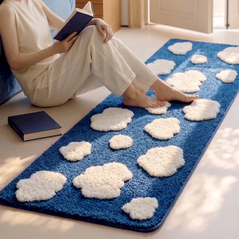 VIKAMA Cloud Pattern Running Carpet Soft Zone Carpet Anti Slip Washable Carpet Bedroom Bedside Corridor Indoor Home Decoration