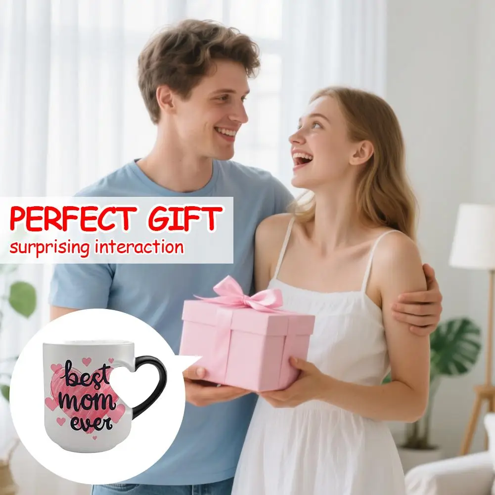 Best Mom Ever Magic Color Changing Mug Heart Shaped Handle Heat Sensitive Ceramic Coffee Cup Mother's Day Birthday Surprise Gift
