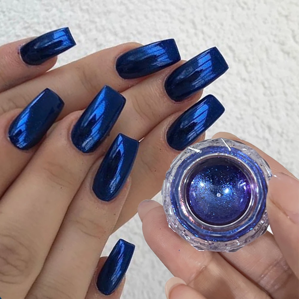 1 tarro de polvo metálico de ópalo de doble Color para uñas, sombra de ojos iridiscente Aurora azul-púrpura/escamas para decoración de uñas, polvo de espejo para uñas DIY