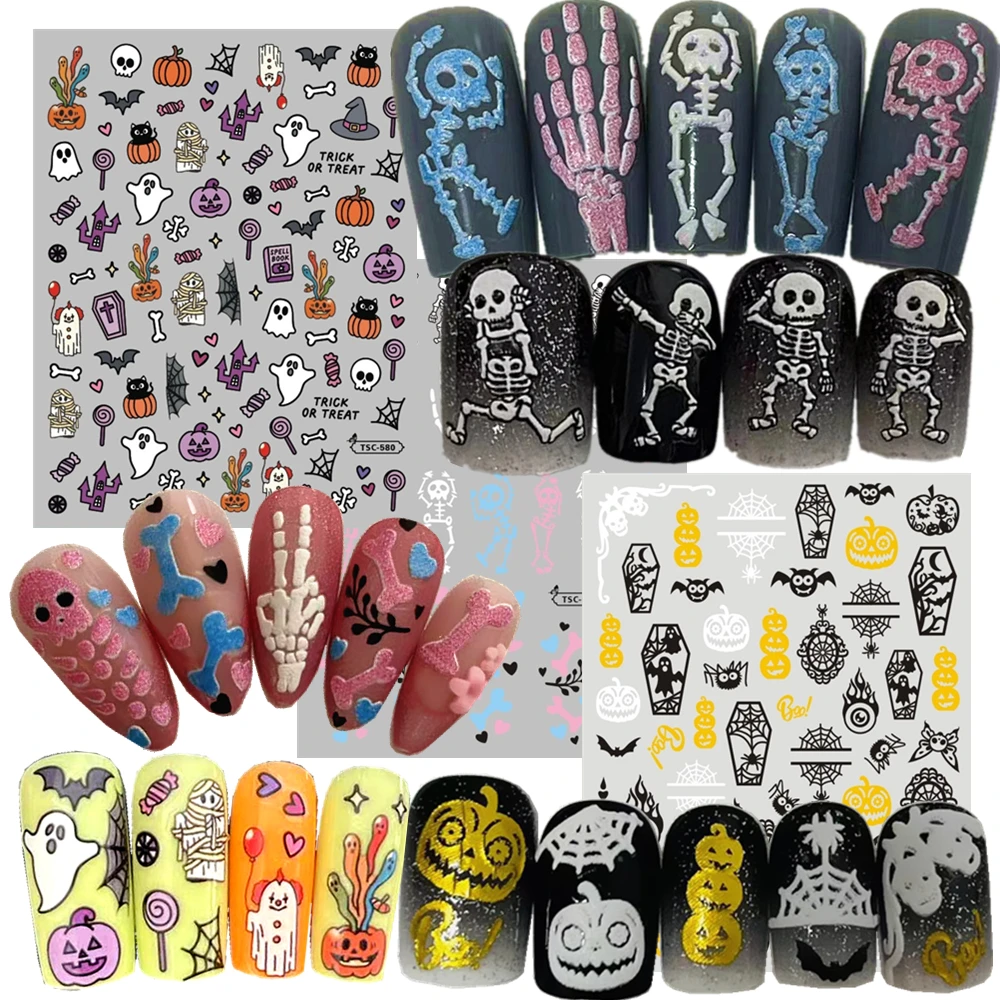 Halloween Skeleton Day Pumpkin Cute Monster 3d Nail sticker Nail Decal