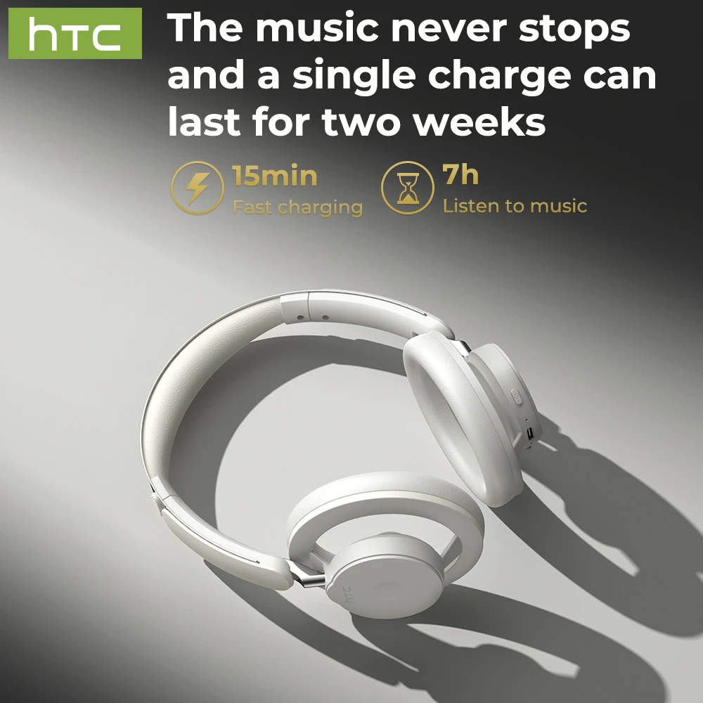 HTC HP06 سماعات رأس لاسلكية مفتوحة الأذن بلوتوث V6.0 Airy قابلة للطي AI ترجمة سماعة للكمبيوتر المحمول والهاتف والتلفزيون خفيفة مجوفة