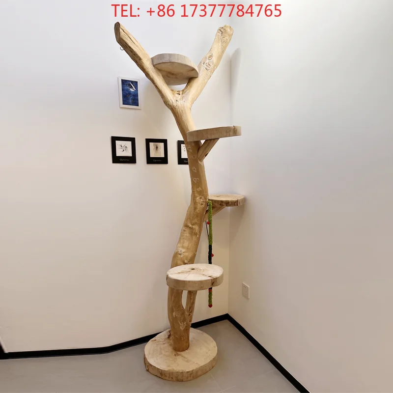 Solid Wood Log Trunk Integrated Cat Climbing Frame Large Villa Cat Tree Nest Cat Scratcher For Large