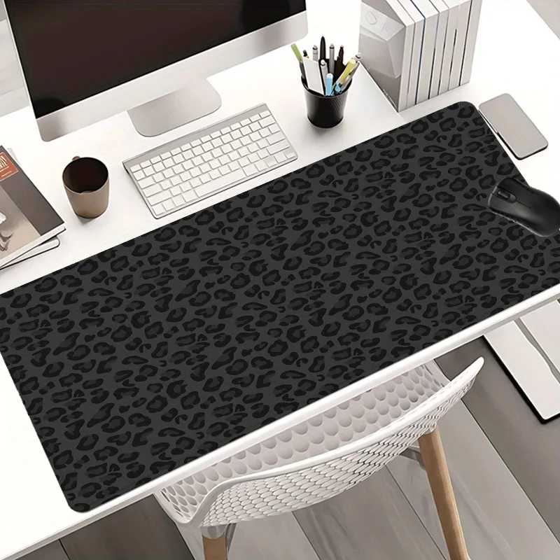 Black Leopard Print Extended Mouse Pad Large Desk Mat Non-Slip Rubber Surface for Gaming Office