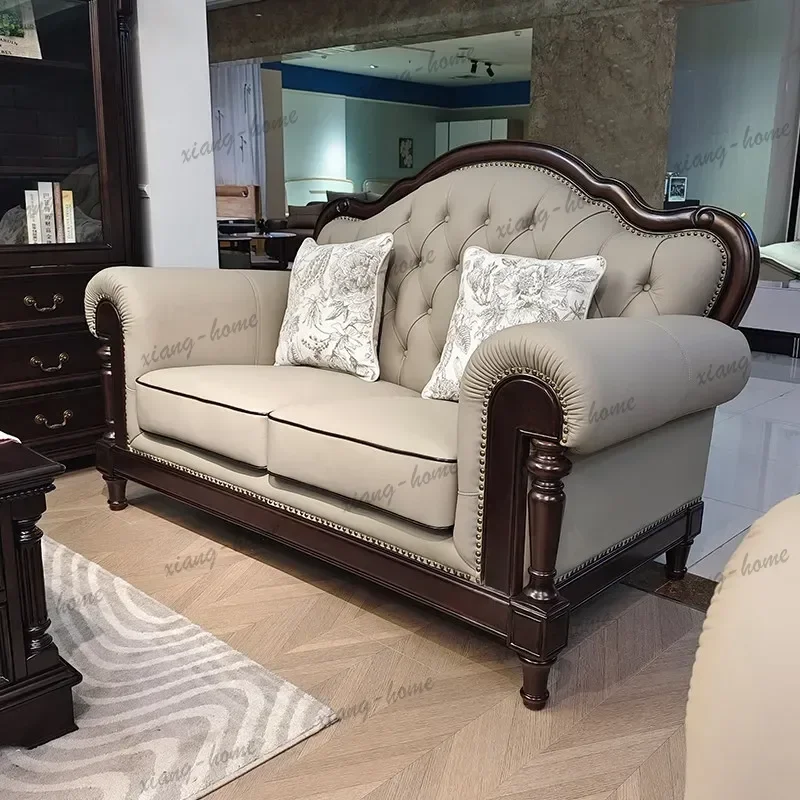 LSAmerican First-layer Cowhide Couchs Three-seat Sofa Double Leather Living Room Sofas And Seating Couch Armchair Home Furniture