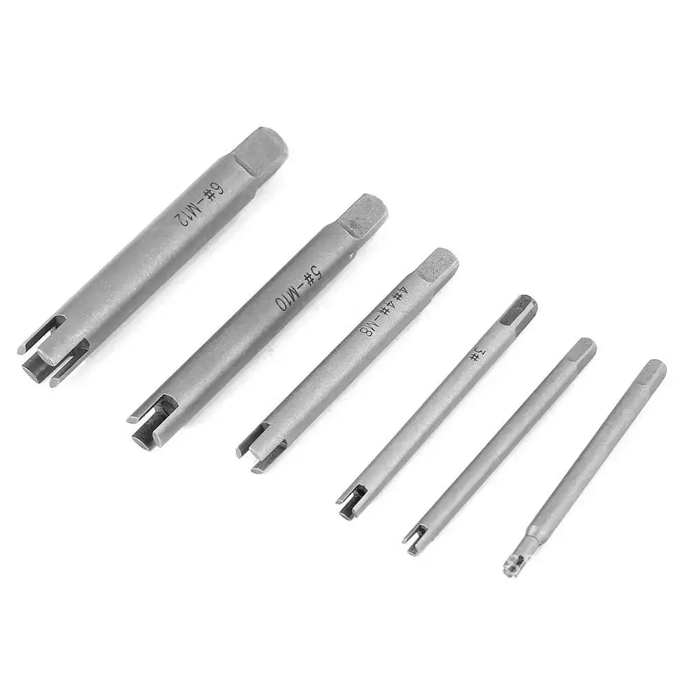 

6pcs/set Broken Speed Out M8 M10 M12 Damaged Screw Tap Extractor Drill Bits Set Alloy Steel Broken Bolt Stud Head Taps Remover