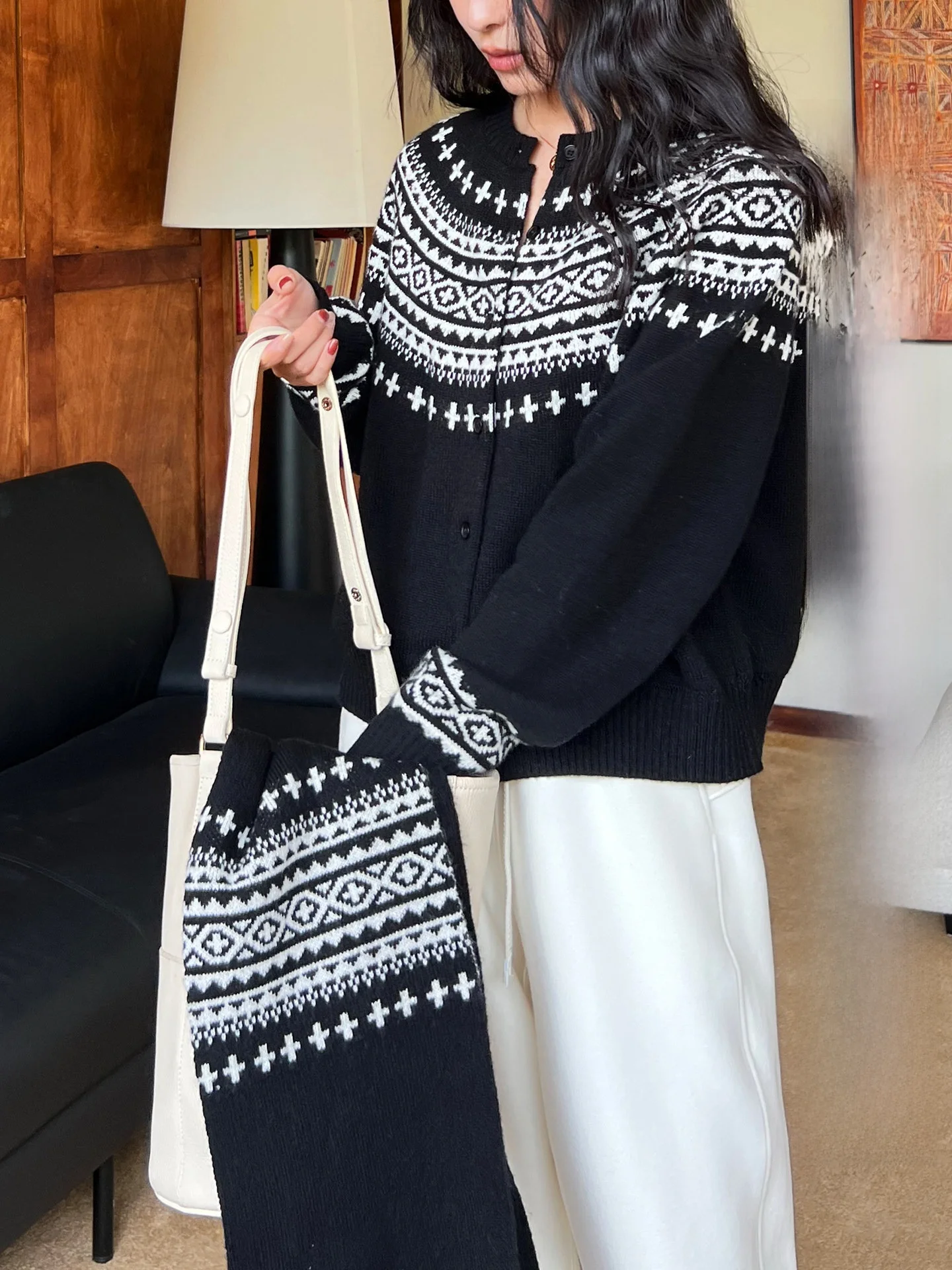 

Elwing Original Loose Knitted Cardigan round Ne Winter Women's Woolen Sweater Casual Sle Faion Design Online Exclusive
