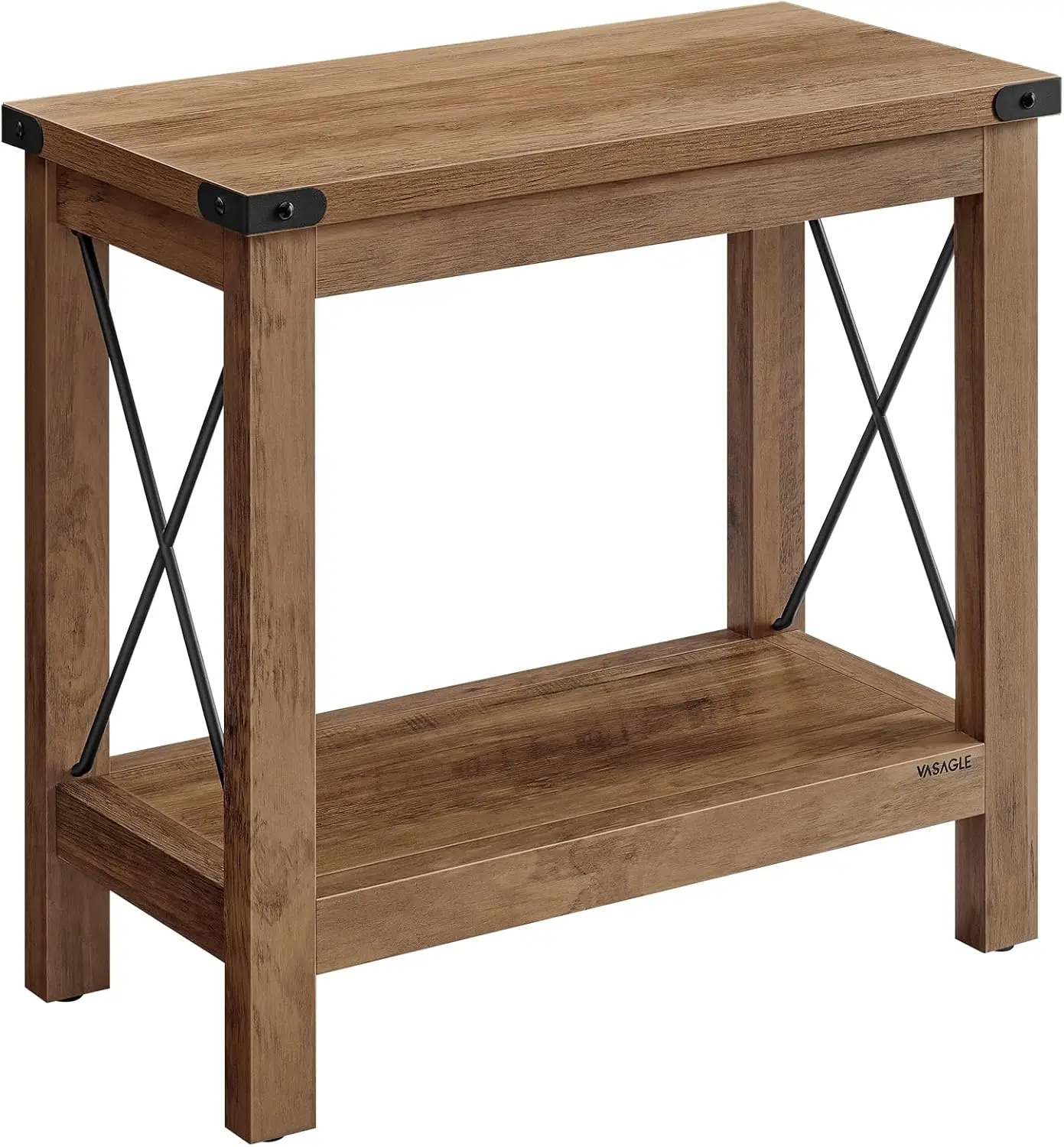 

2-Tier End Table with Bottom Shelf, Farmhouse Style Nightstand for Small Spaces, Honey Brown