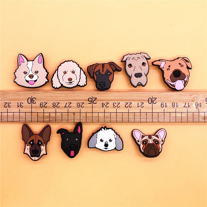 Single Sale 1pcs Lovely Dog PVC Shoe Buckle Decorations Dog Avatars Shoes Charms Clips Clog Pins Accessory Fit Kids Xman Gifts