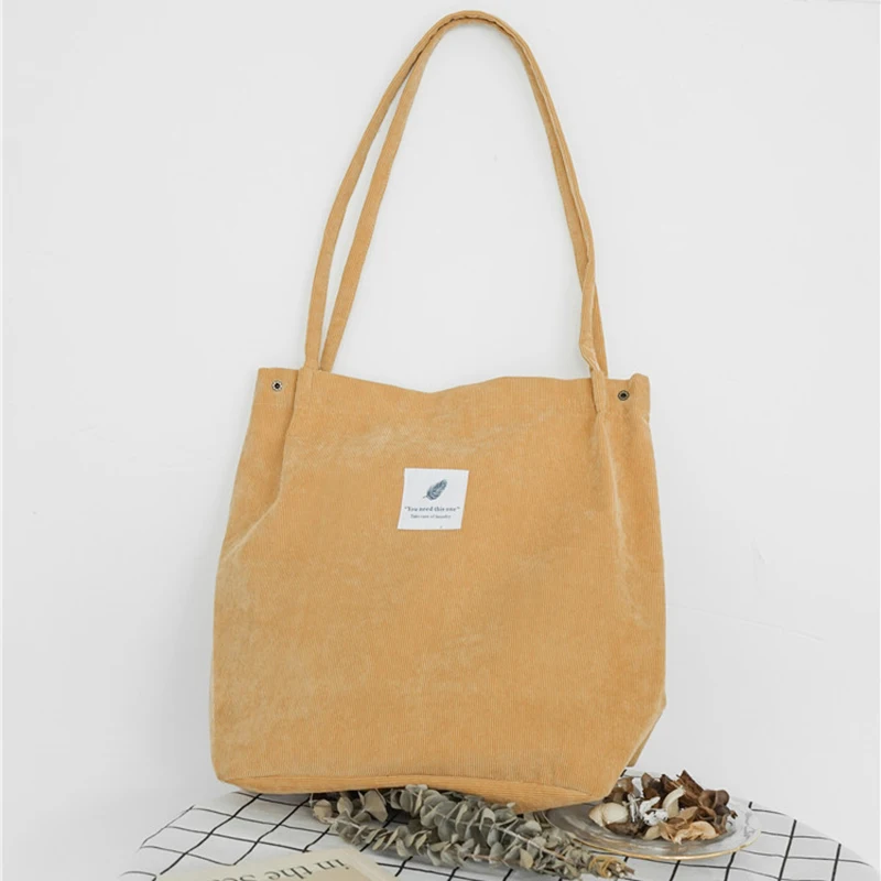 Casual Corduroy Shopping Bag, High Quality ,Eco Friendly Reusable Handbag, Lightweight Shoulder Bags