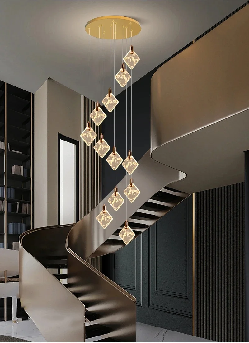 Modern Crystal Chandelier For Staircase Creative Design Hanging Lamp Luxury Home Decor Indoor Lighting Gold Stair Cristal Light