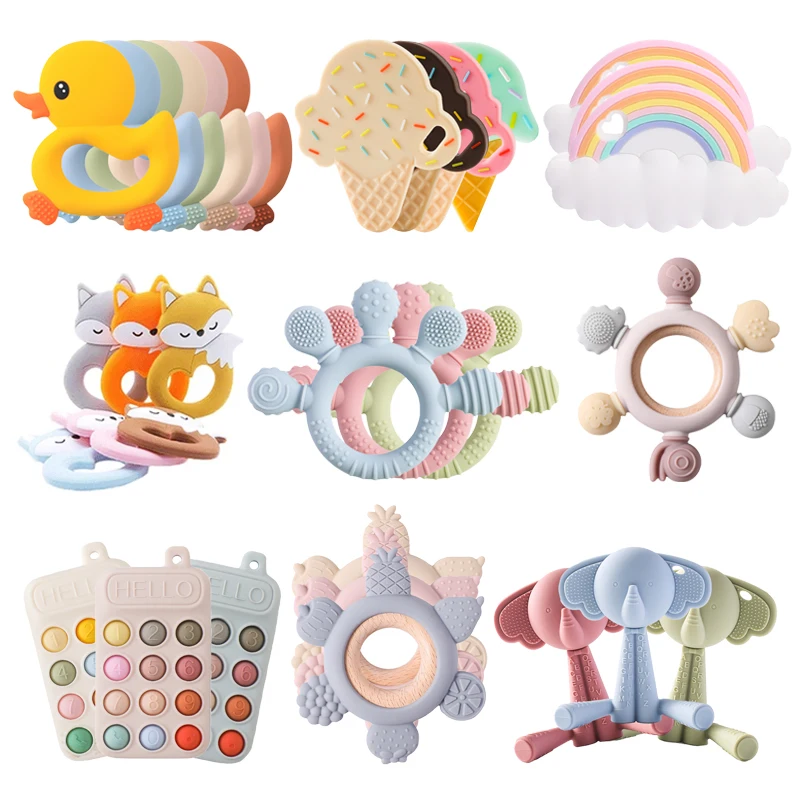 Juguetes de silicona para bebés, juguetes de dentición para bebés de 0 a 12 meses, accesorios para bebés, regalos de sonajero de silicona para bebés