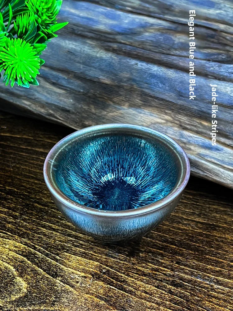 Handmade Jingdezhen Black Bottom Silver Fur Original Mine Iron Bowl Tea Cup Ceramic Crafts for Home Use Gongfu Tea Ceremony