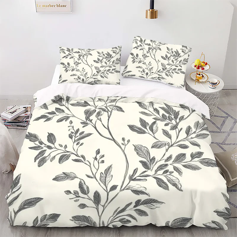 Leaf - Digital Printed Duvet Set - Polyester - Bedroom Decor -1 Bed Cover +2 Pillowcase (no pillow core)