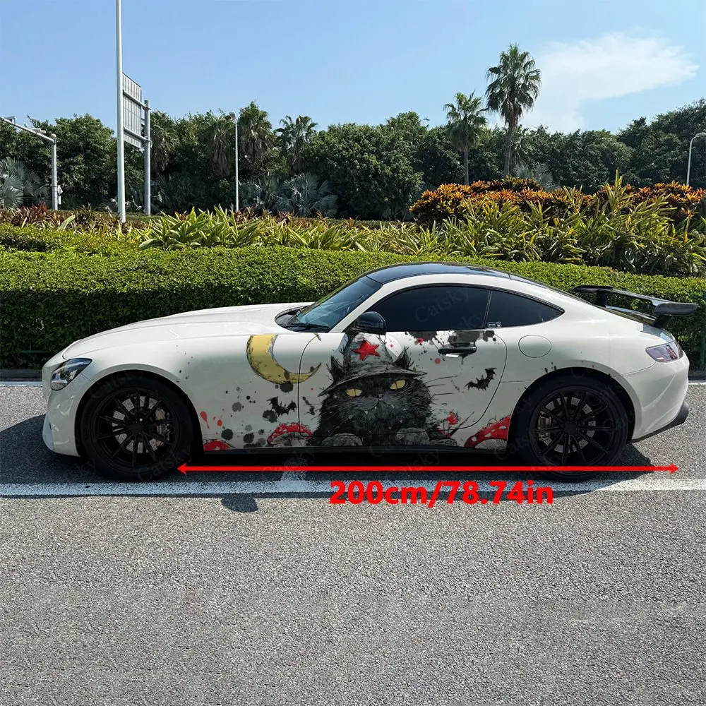 2pcs Witch Cat Night Magic Spirit, Durable, Fade-resistant, Enhance Vehicle Aesthetics With Bold Artistic Design Car Vinyl Wraps