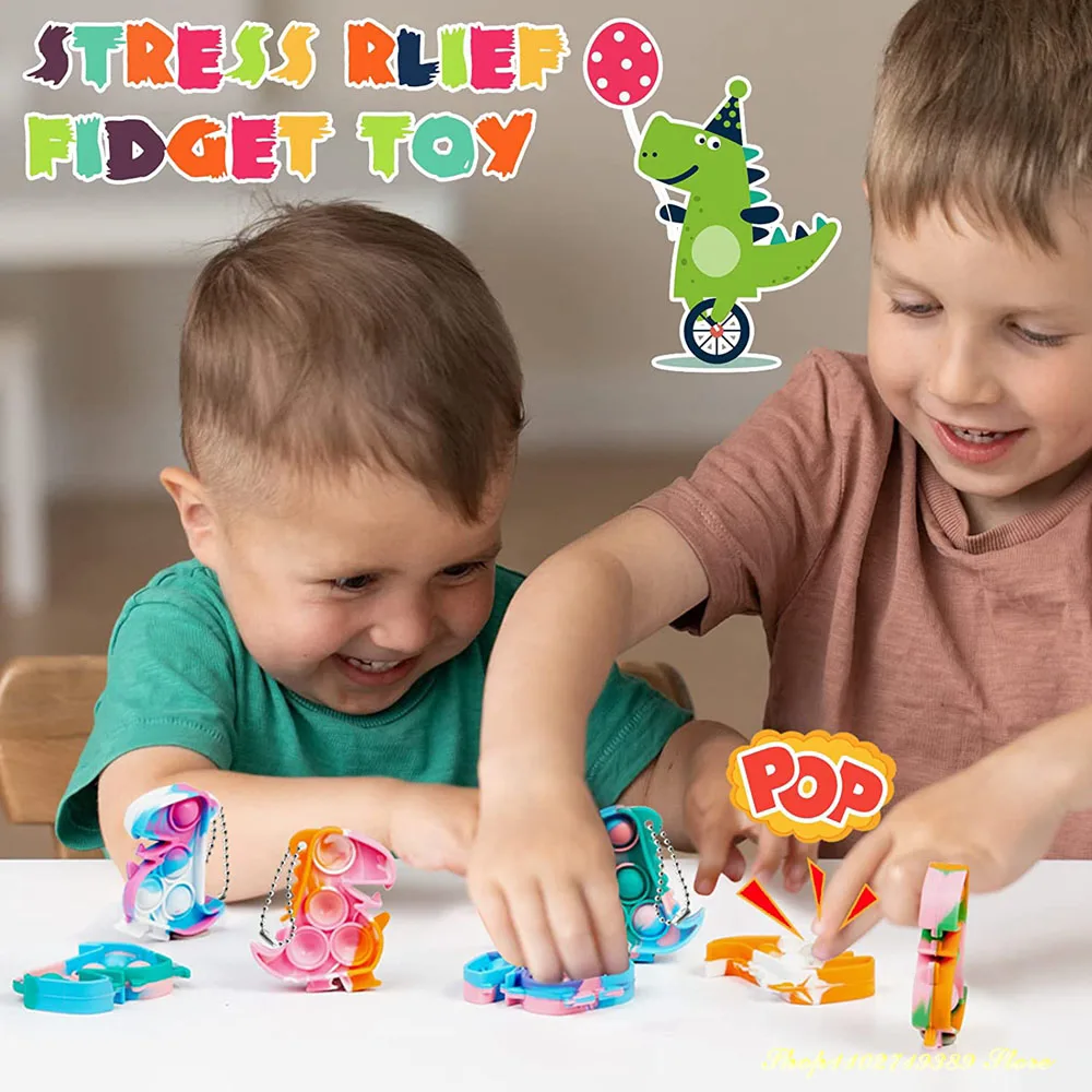 12/36 Stuks Dinosaurus Feestartikelen Pop Sleutelhanger Fidget Speelgoed Bulk Stress Zintuiglijke Speelgoed Verjaardagsfeestje Benodigdheden voor kinderen