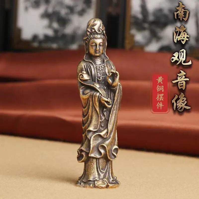 CZ pure brass Nanhai Guanyin Bodhisattva Buddha statue desktop three-dimensional small ornament office for home use