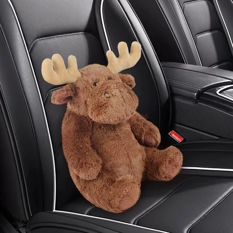 Jouet en peluche d'élan de noël avec bois, poupée assise de renne en peluche douce pour enfants, ornement de canapé, cadeaux Surprise d'anniversaire pour enfants