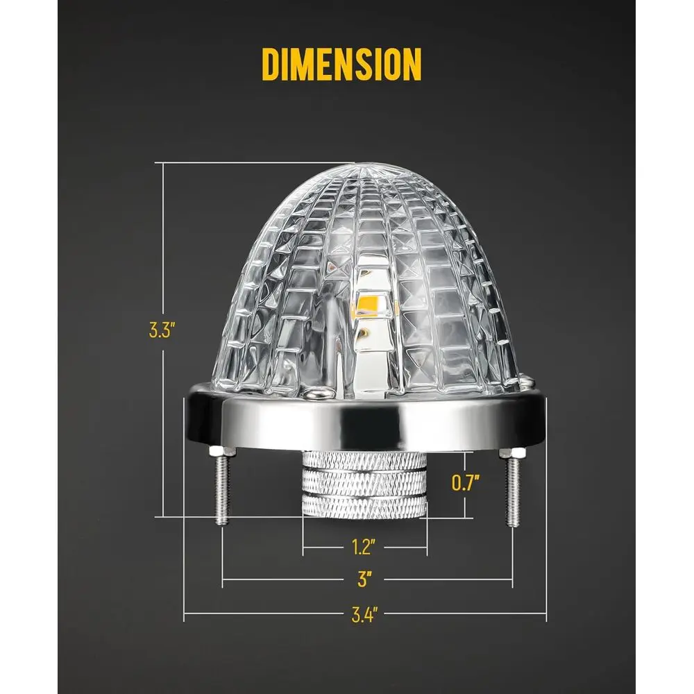 2Pcs Glass Watermelon Lights Trapezoid-Shaped Lens Amber LED Side Marker Turn Signal Lamp with Stainless Steel Bezel Replacement