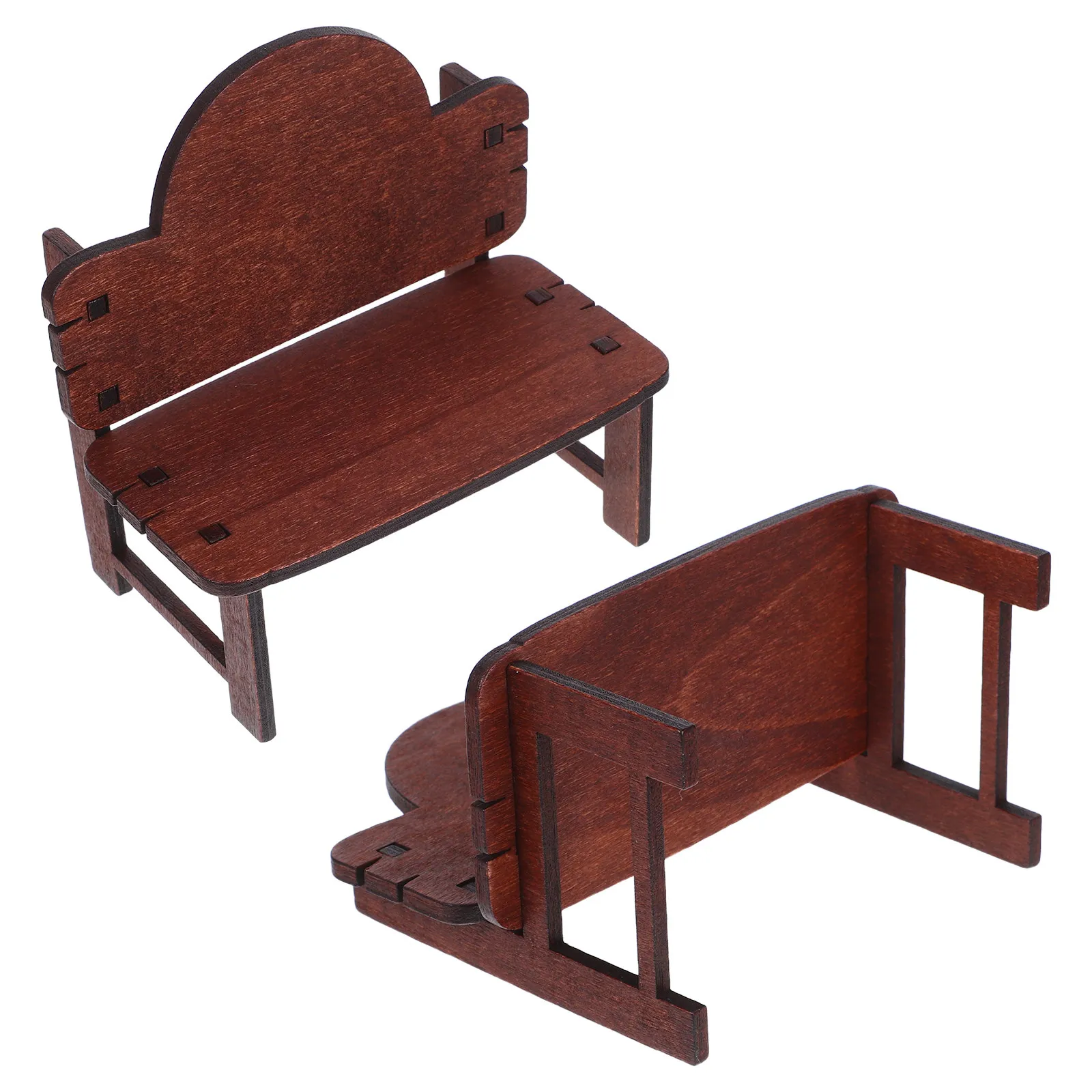 2Pcs Miniature Wooden Chairs Vintage Style Handcrafted Smooth Finish for Bedroom Living Room Micro Landscape Scene
