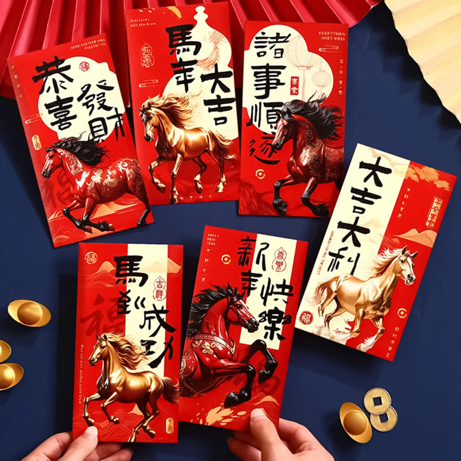 Buste rosse 6 pezzi Tasca natalizia Bomboniera Anno del cavallo Pacchetti rossi 2026 per la festa di compleanno, la celebrazione del matrimonio
