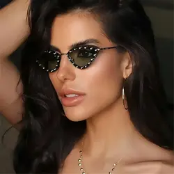 Rimless Cat Eye Sunglasses New Stylish Multicolor Women Gradient Shades Trendy Vintage Eyewear with Rhinestones