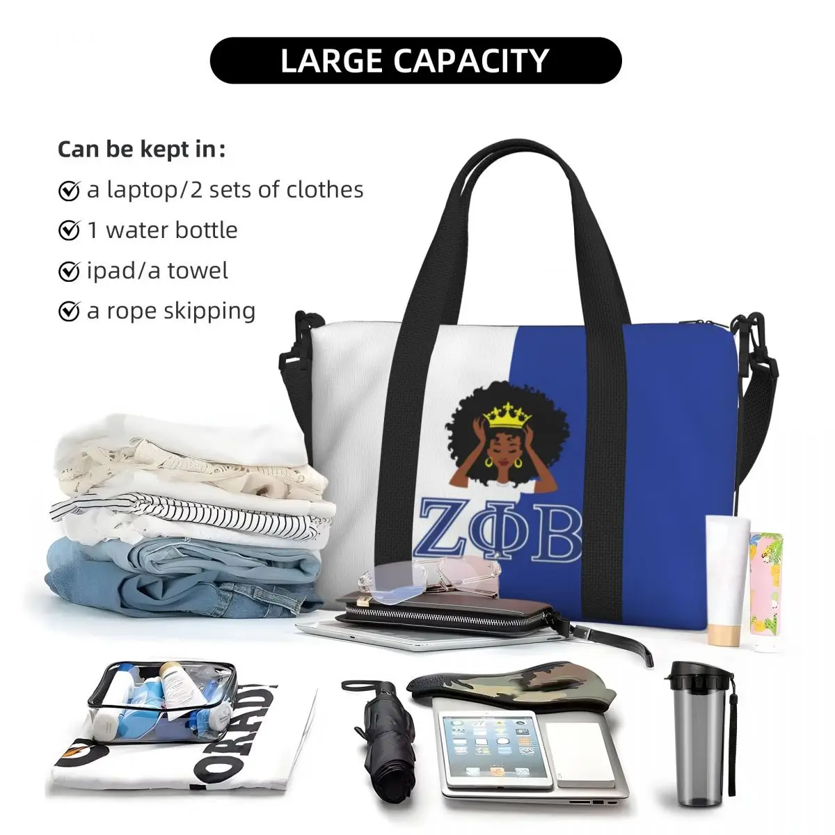 Custom Large Zeta Phi Beta Sorority Tote Bag Women ZOB Greek Letter 1920 Shopper Shoulder Beach Gym Travel Bag