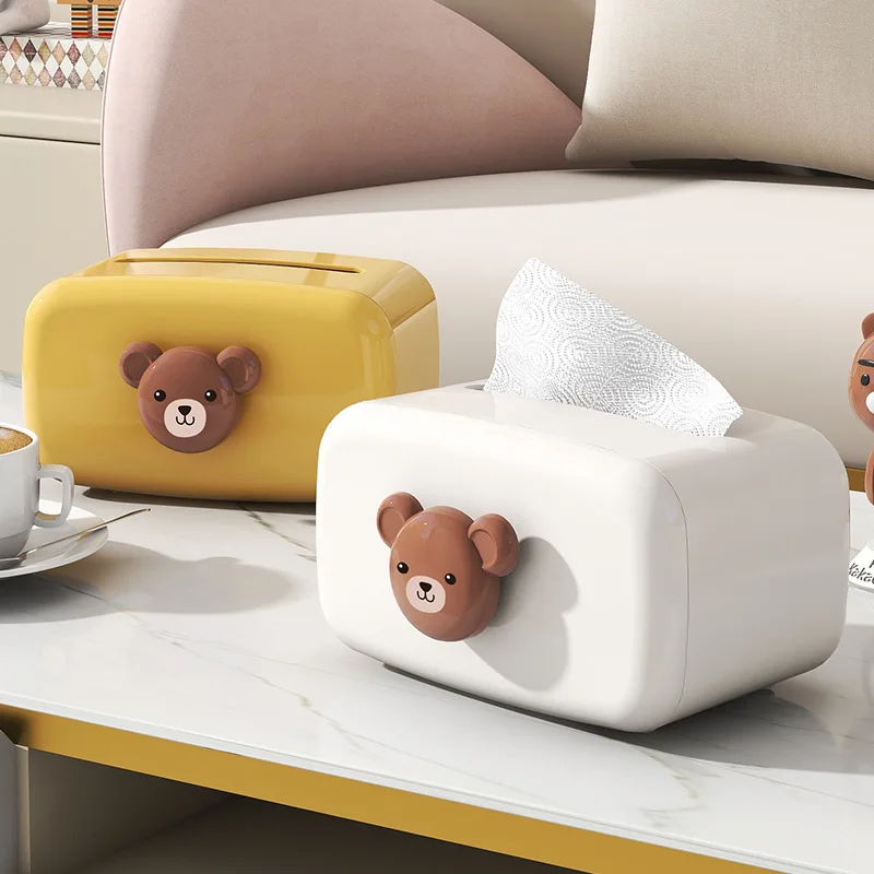 Cute Bear Tissue Box Nordic Roll Paper Storage Box Round Shaped Tissue Box Container Towel Napkin Tissue Holder