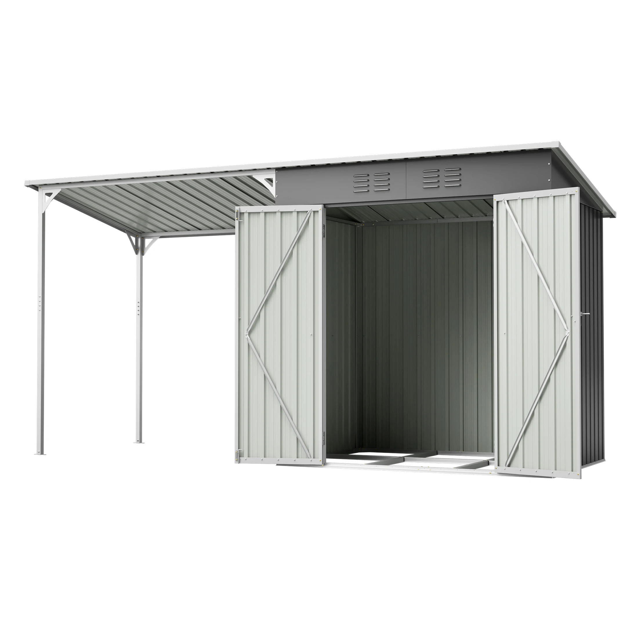 6 X 4 FT 2-in-1 Metal Outdoor Storage Shed & Hardtop Gazebo Combo Lean to Shed, Garden Bike Storage Patio Canopy for Backyard, Deck, Lockable, Gray