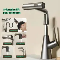 Basin Faucets Hot and cold faucet copper white bathroom washbasin lifting and pulling rotating lifting faucet
