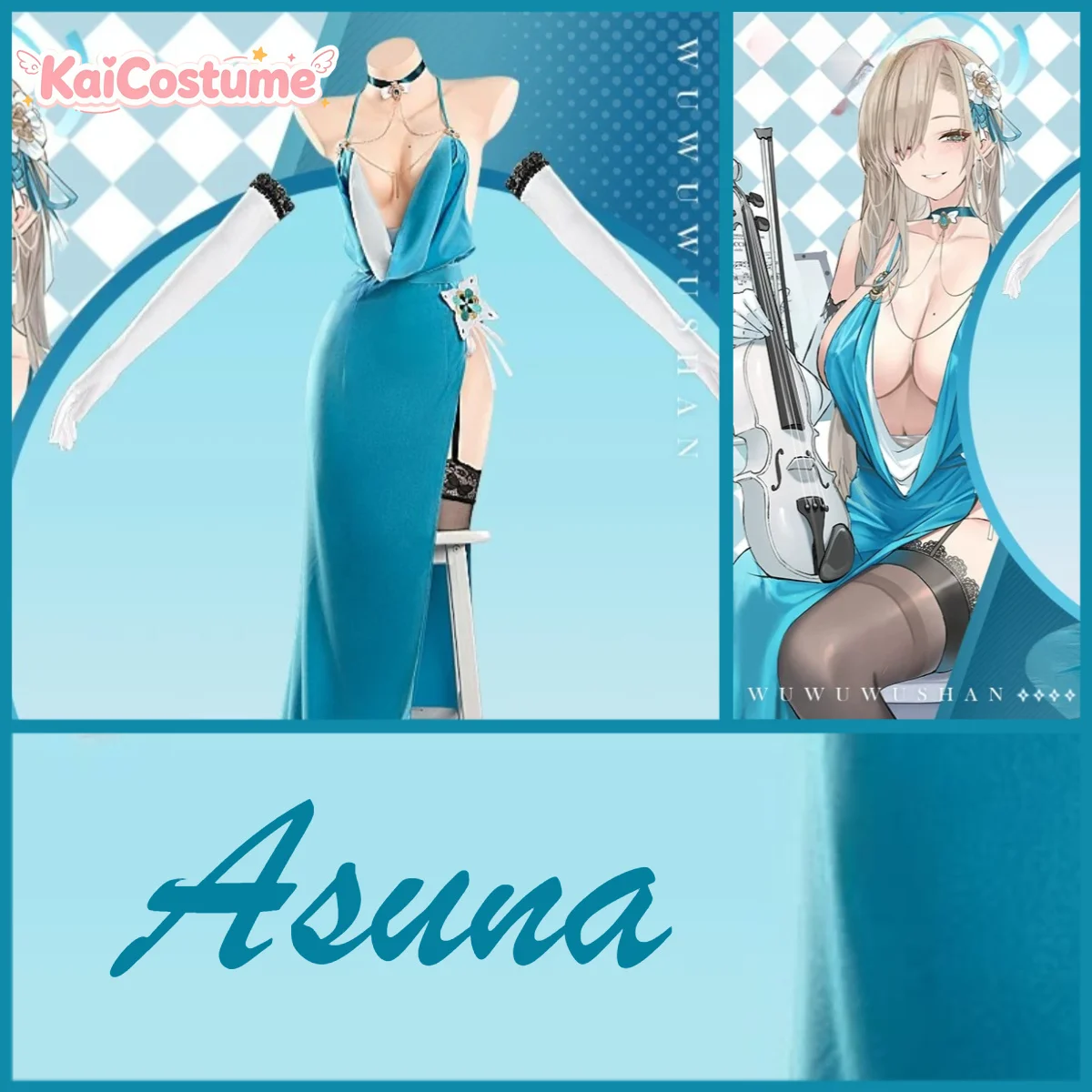 Disfraz de cosplay de Asuna de Blue Archive, conjunto completo de vestido de noche, disfraz femenino de anime para fiestas de cosplay, escenarios y sesiones fotográficas.