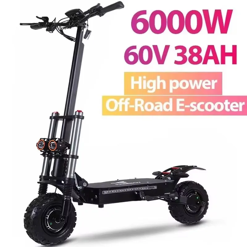 

6000W High Power Adult Electric Scooter Off-Road Commute Foldable 60V 38Ah Large Battery 60 Miles Range 50 Mph Fast E-Scooter
