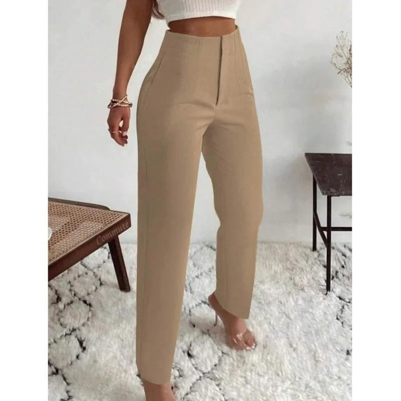 

Slim Fit Women's Pants Side Pleat ket Cross-Border Sle Retro Sle Ciwalk Nine-Piece Pants Elastic Micro Stretch