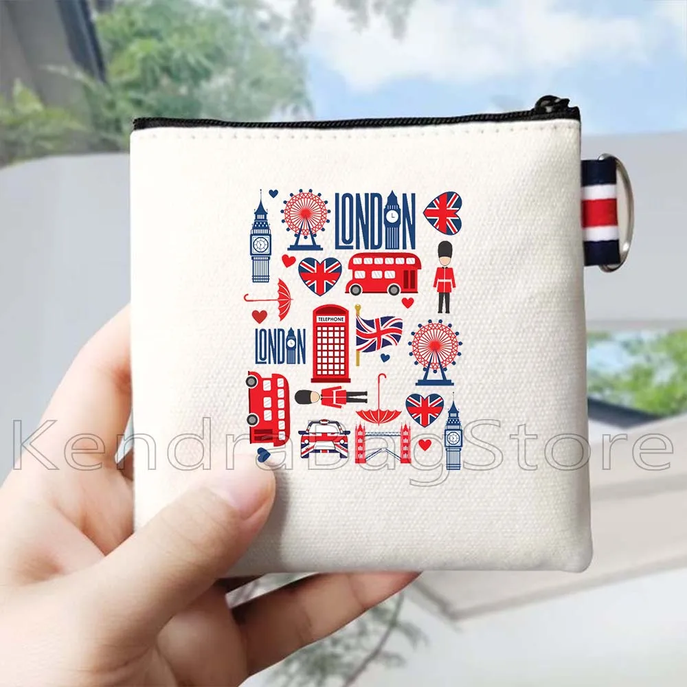 London City Icons England Union Jack Vereinigtes Königreich Stadtbild Big Ben Canvas Geldbörse Schlüsseletui Kleine Tasche Geldbörse Reißverschlusstasche