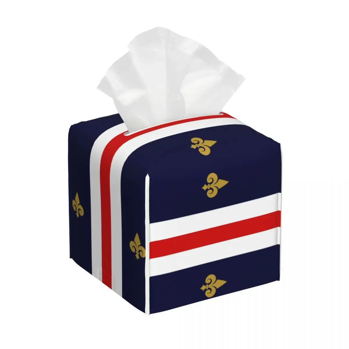 Custom Fleur De Lis France French Flag Tissue Box Cover PU Leather Square Fleur-De-Lys Lily Flower Facial Tissues Holder for Car