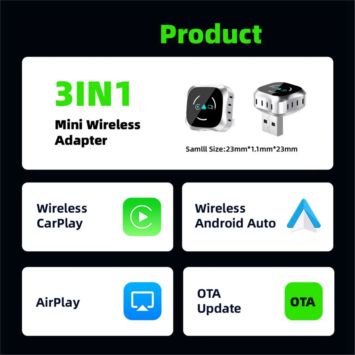 X10A 3in1 Wireless Carplay Adapter Airplay for IOS Carplay Android Auto Bluetooth 5.2+5Ghz WiFi Wired Carplay to Wireless