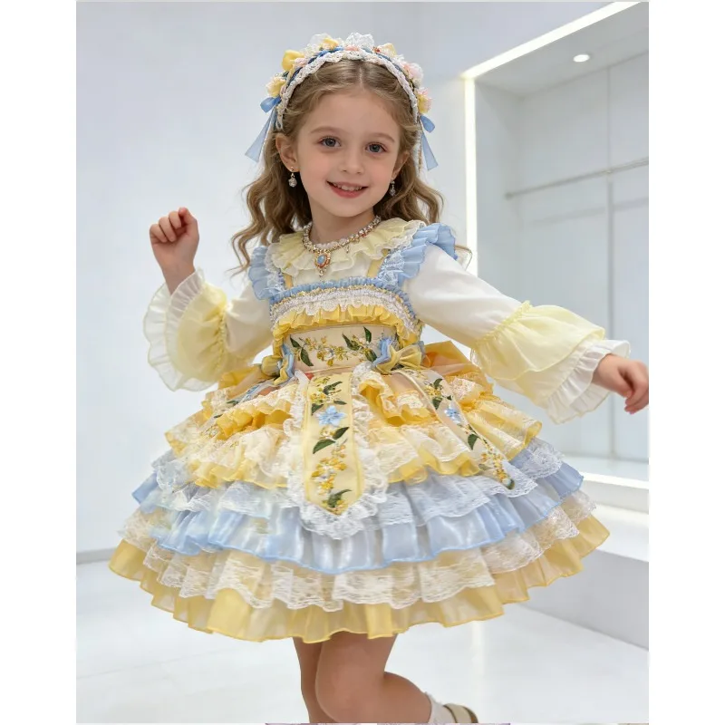 Ins Sweet Kids Boutique Lolita Girls Princess Dress Spanish Lolita Quality Suspender Party Wedding Dress Photography Clothing