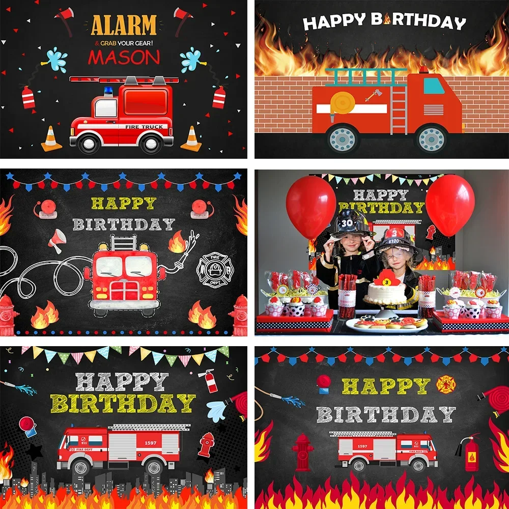 

Fireman Boy Birthday Custom Photography Background Newborn Baby Red Fire Decoration Backdrop Banner Children Party Studio Poster