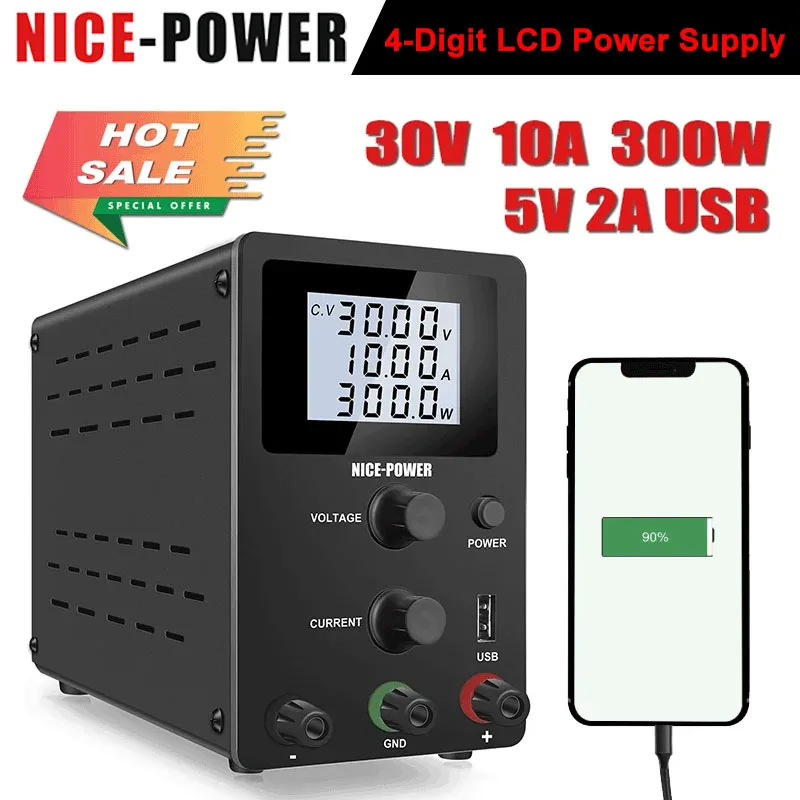 

Nice-power Variable 30V 10A Bench DC Power Supply For Phone Repair Lab Adjustment Voltage Regulator DIY Shipping From Russia