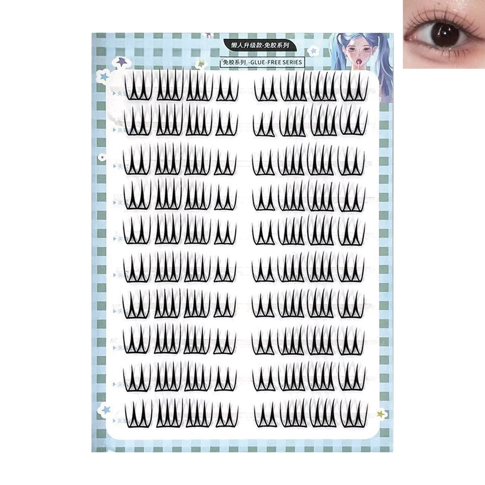 10/30 Hileras de Pestañas Postizas Coreanas Sin Pegamento, Volumen 3D en Forma de U, Largo Mezclado 7-13mm, Curva C, Estuche Suave Negro, Fibra 0.05mm 5