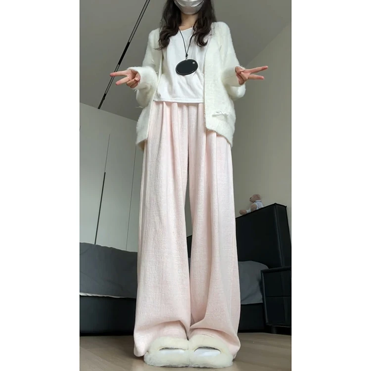 Calças Casuais Estilo Coreano para Mulheres, Primavera e Outono 2025, Novas Calças de Tecido Texturizado, Tamanho Pequ, Ca...