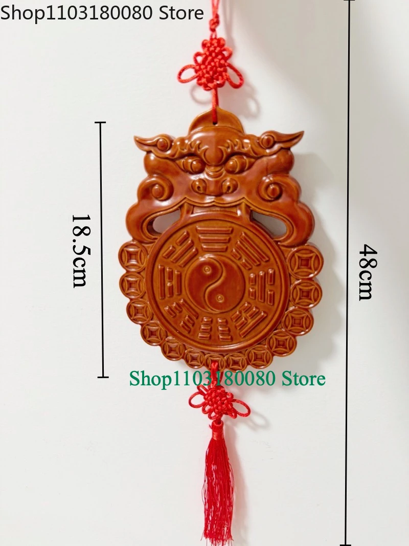 18.5cm Peach wood carving beast head Eight Diagrams Bagua mirror Chinese Fengshui decor