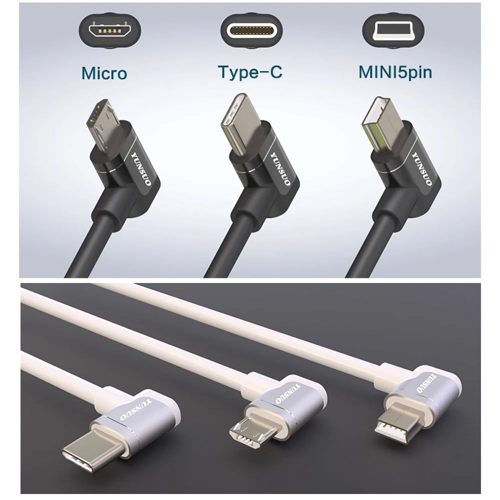 USB C Type-C Micro Mini 90 Degree Charging Cable for Dash Cam Gimbal Handheld Stabilizer Smartphone Cellphone Camera Holder