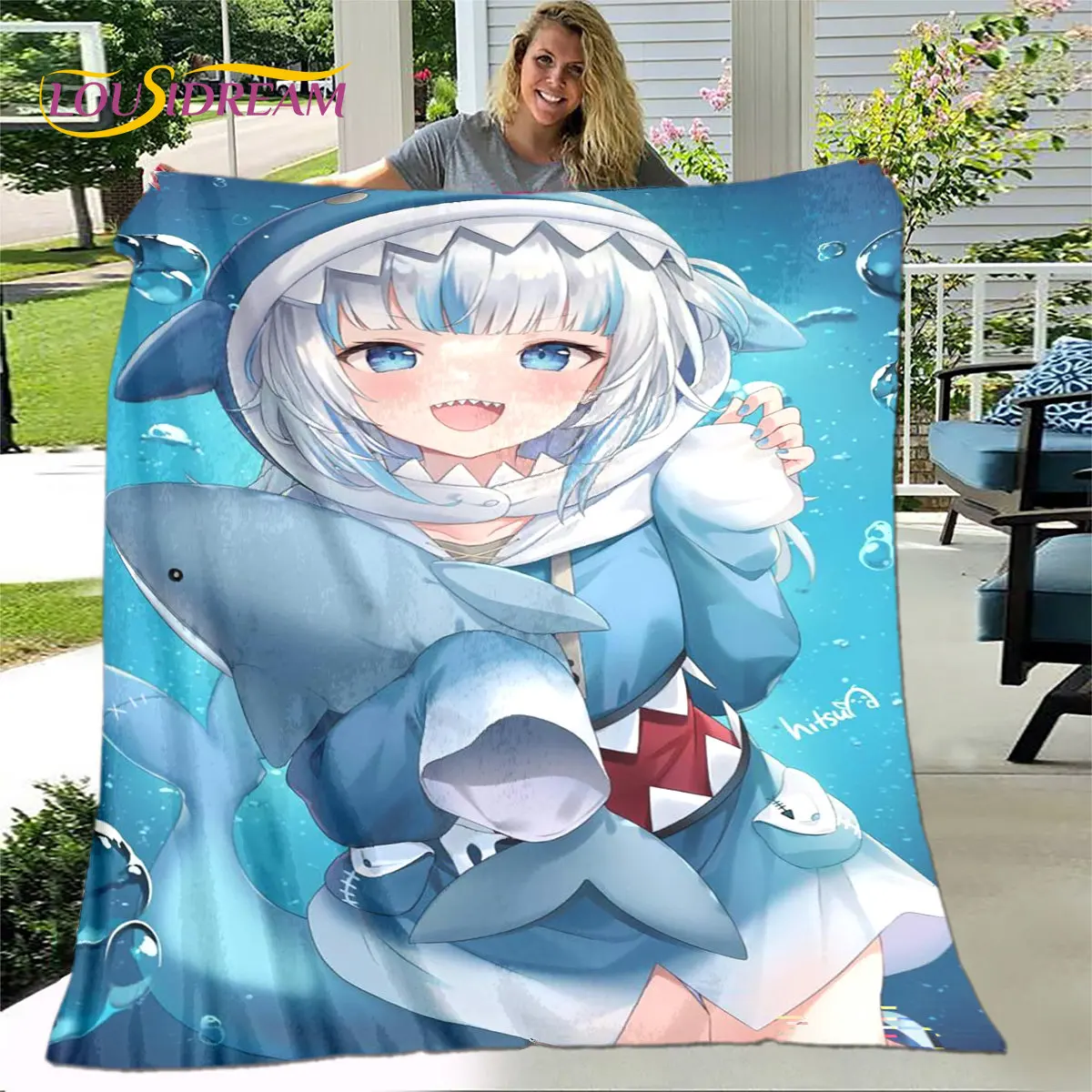 Gawr Gura Hololive น่ารักอะนิเมะนุ่มผ้าห่มกำมะหยี่,ผ้าลินินตกแต่งผ้าห่มผ้าห่มสำหรับห้องรับแขกห้องนอนโซฟาปกปิกนิกเด็ก