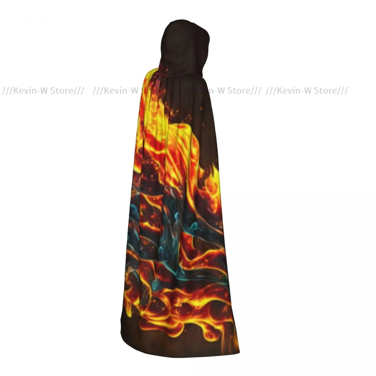 Long Cape Cloak Blaze Fire Flame Burning Hooded Cloak Coat Autumn Hoodies