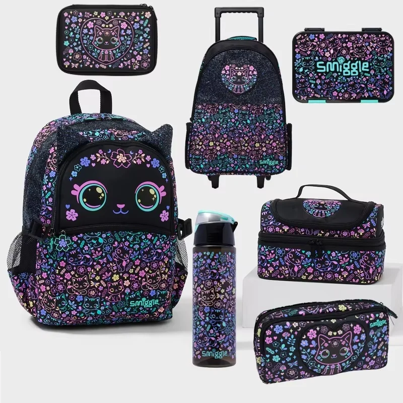 

Hot Original Australia Smiggle Children'S Hot-Selling Schoolbag Female Cute High-Quality Black Cat Flower Lunch Bags Pencil Case