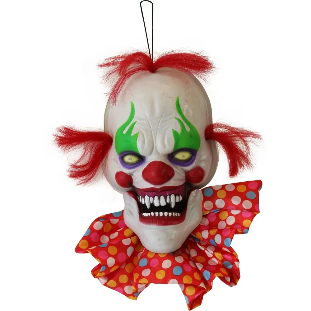 

Hanging Talking Clown Head with Light Up Eyes Touch-Activated with Voice Battery-Operated Animatronic Halloween Decorations