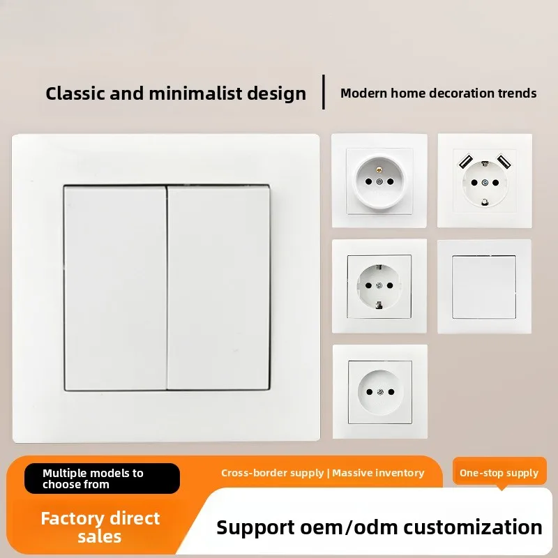 

French Standard Socket Switch 10A Socket European White Surface Household Embedded Flame Retardant Wall Power Supply Wholesale