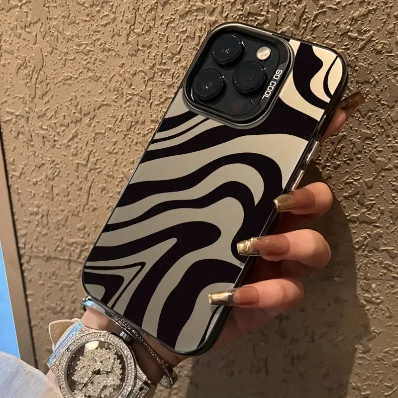 High Quality Artistic Striped Zebra IMD Case for iPhone 11 13 14 15 Pro Max 12 Mini 78 Plus XS XR SE