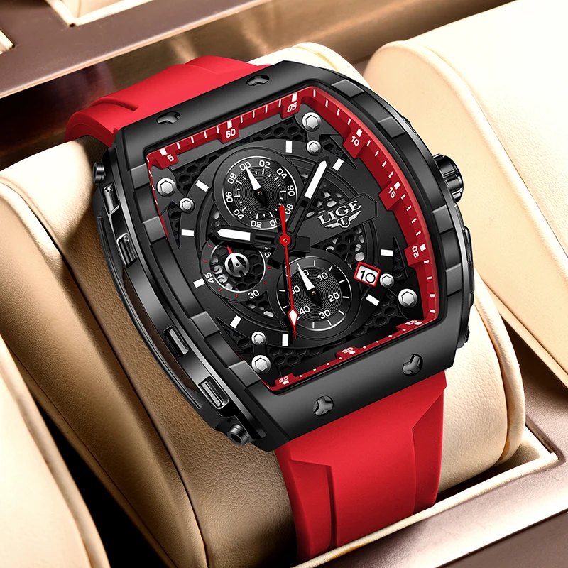 

LIGE модные роскошные квадратные кварцевые мужские часы деловые повседневные спортивные водонепроницаемые часы силиконовые светящиеся военные часы для мужчин