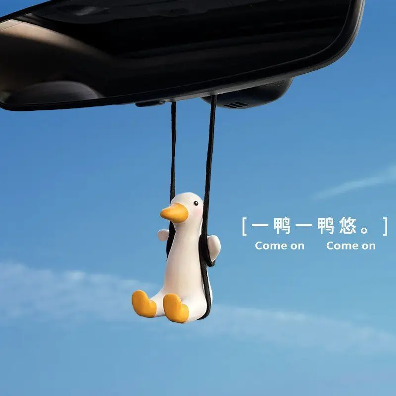 Gypsum Cute Anime Car Accessories Swing Duck Pendant Auto Rearview Mirror Ornaments Birthday Gift Auto Decorate Car Fragrance